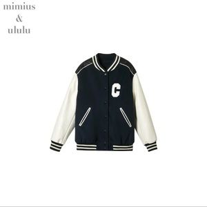 Faux-Leather Sleeve Bomber/Baseball Jacket